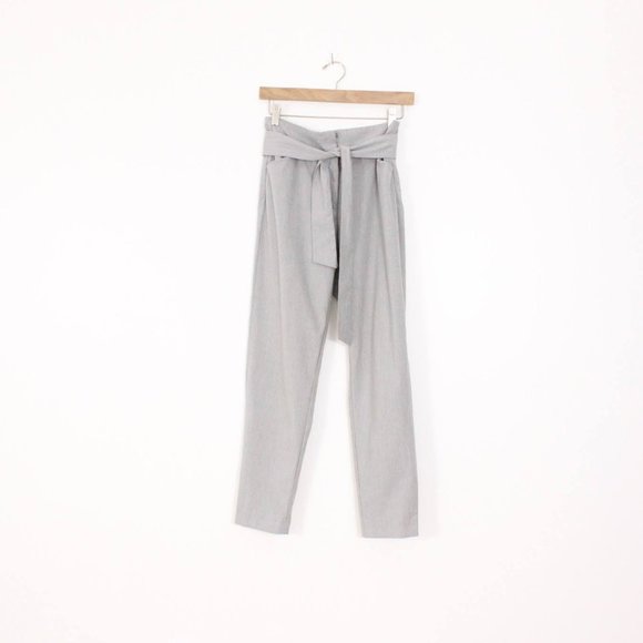 *Dynamite Grey Belted Pin Stripe Paper Bag Pant - Picture 4 of 8